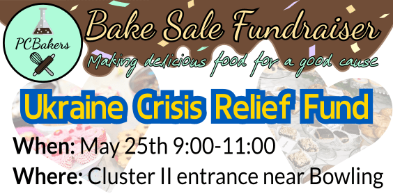 May 25th: The PCBakers launch their first bake sale at PCB to raise money for the Ukraine Crisis Relief Fund